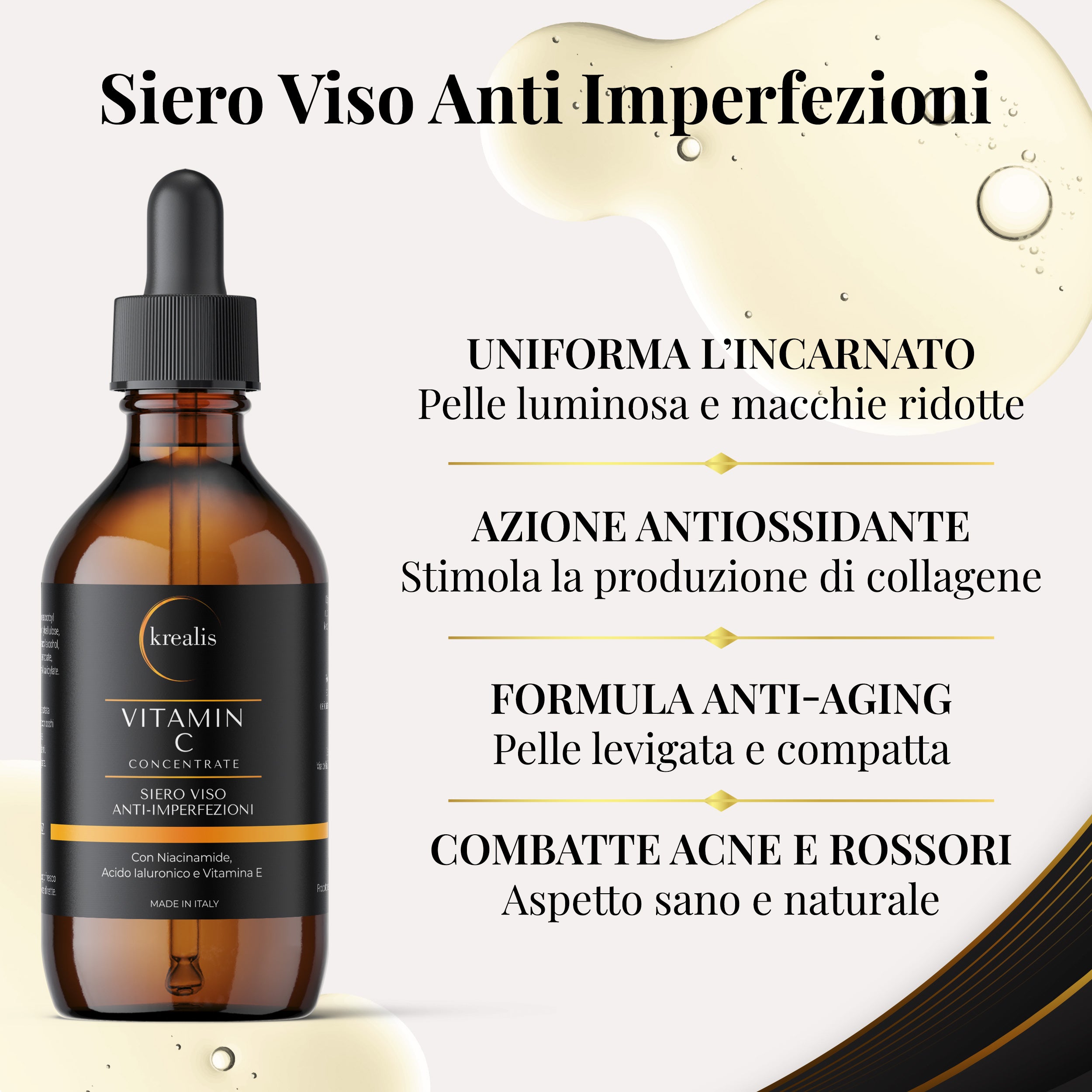 Siero Viso a base di Vitamina C con Niacinamide, Acido Ialuronico e Vitamina E - 100 ML