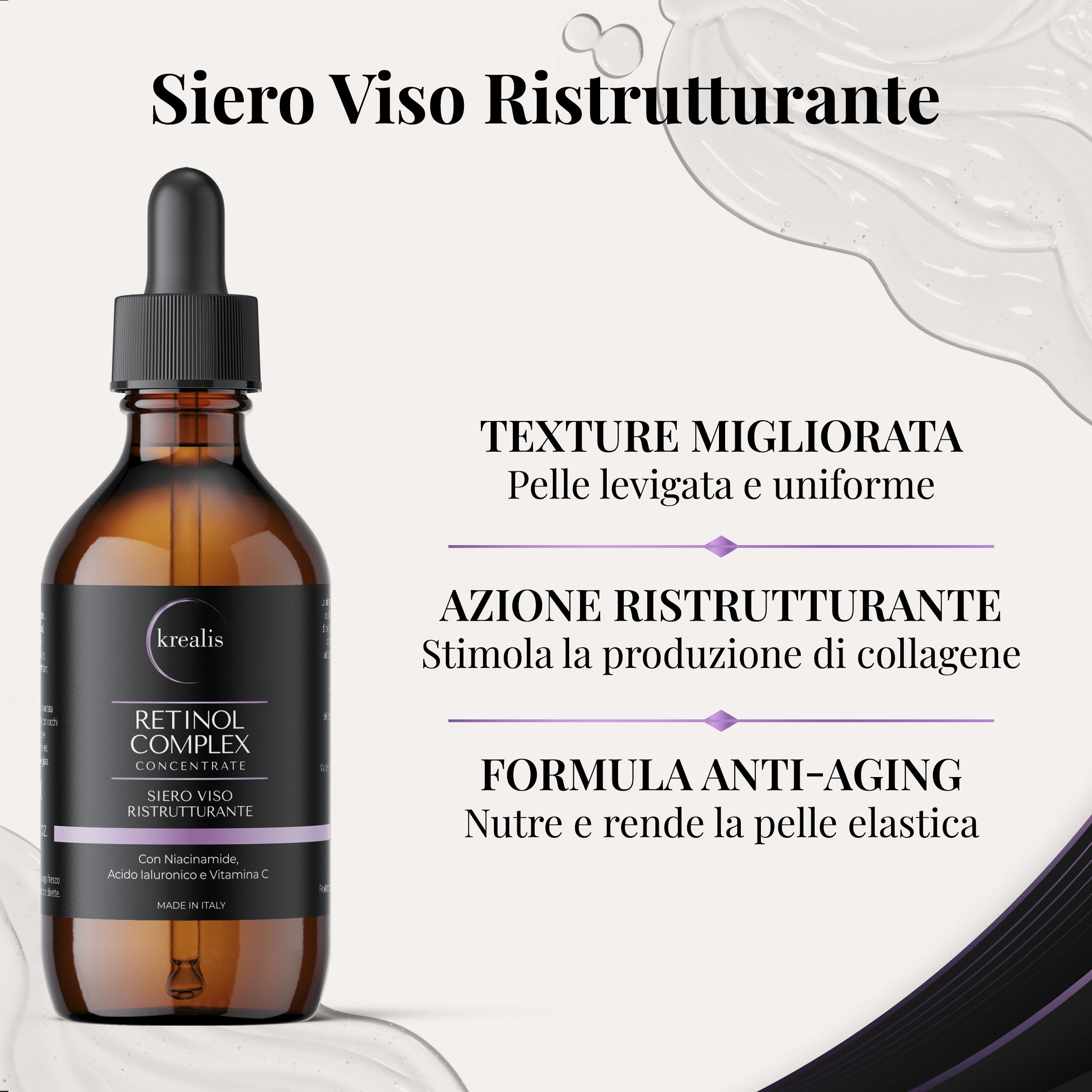 Siero Viso a base di Retinolo, Niacinamide, Acido Ialuronico e Vitamina C - 100 ML