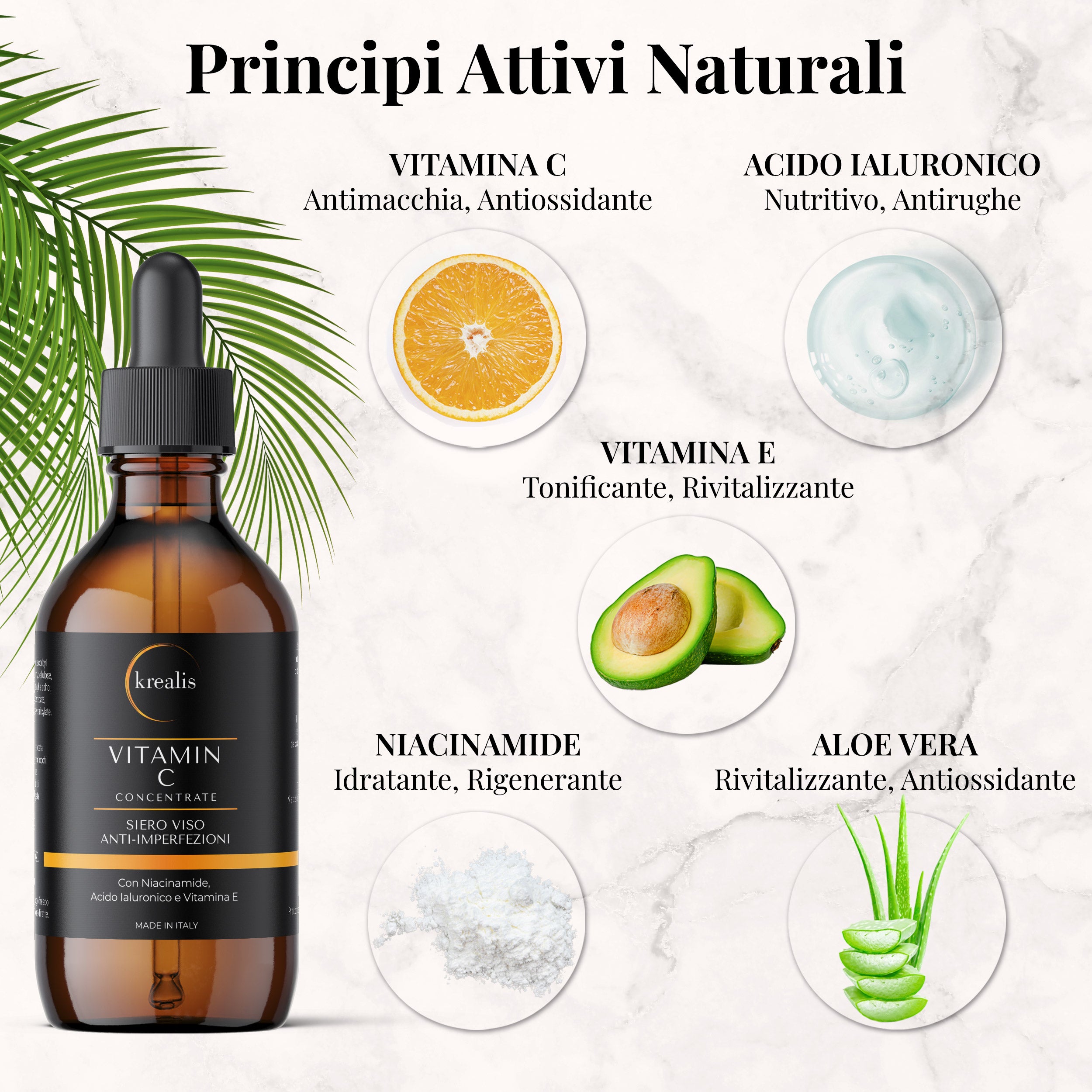 Siero Viso a base di Vitamina C con Niacinamide, Acido Ialuronico e Vitamina E - 100 ML
