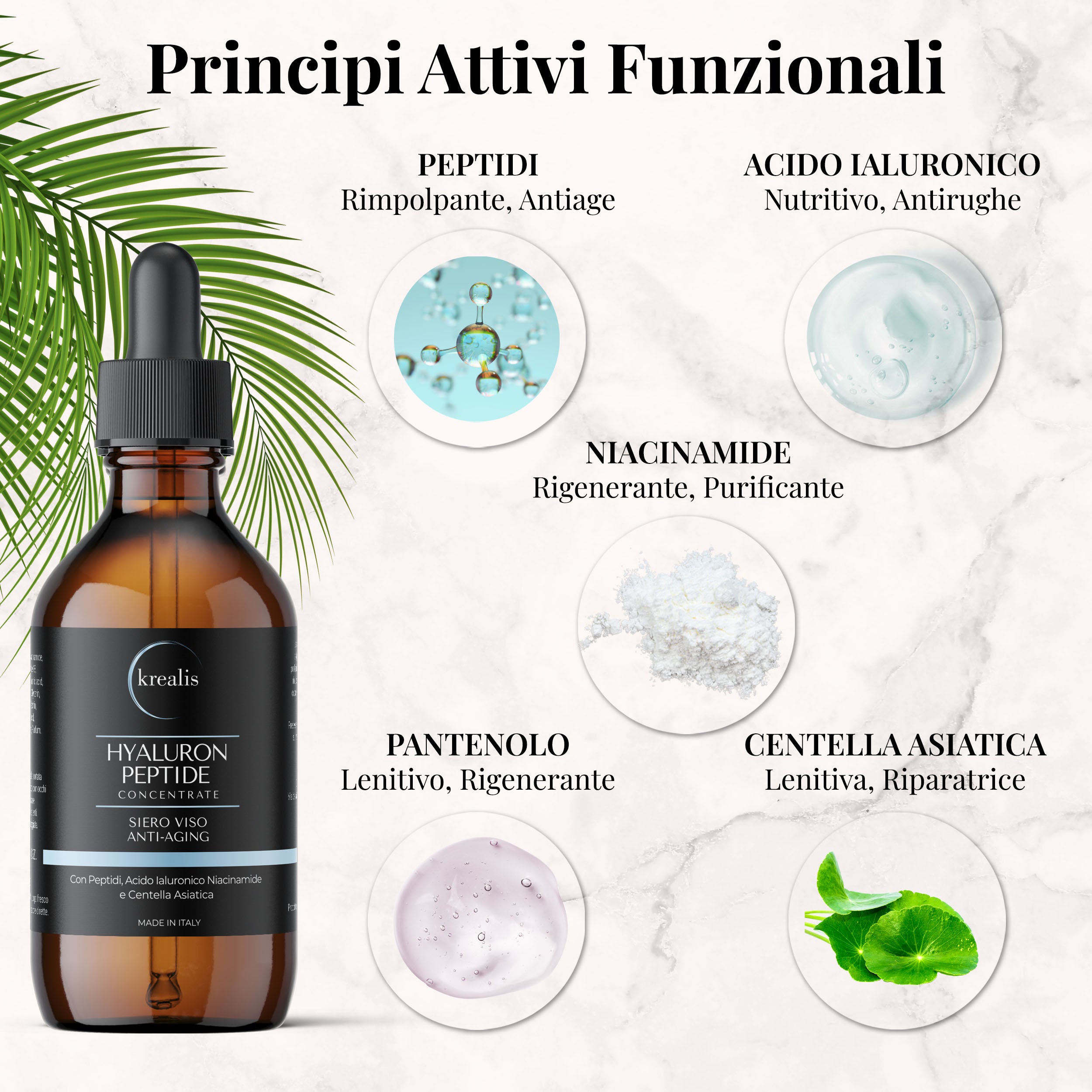 Siero Viso Acido Ialuronico 4 Pesi Molecolari con Peptidi, Niacinamide e Centella Asiatica - 100 ML