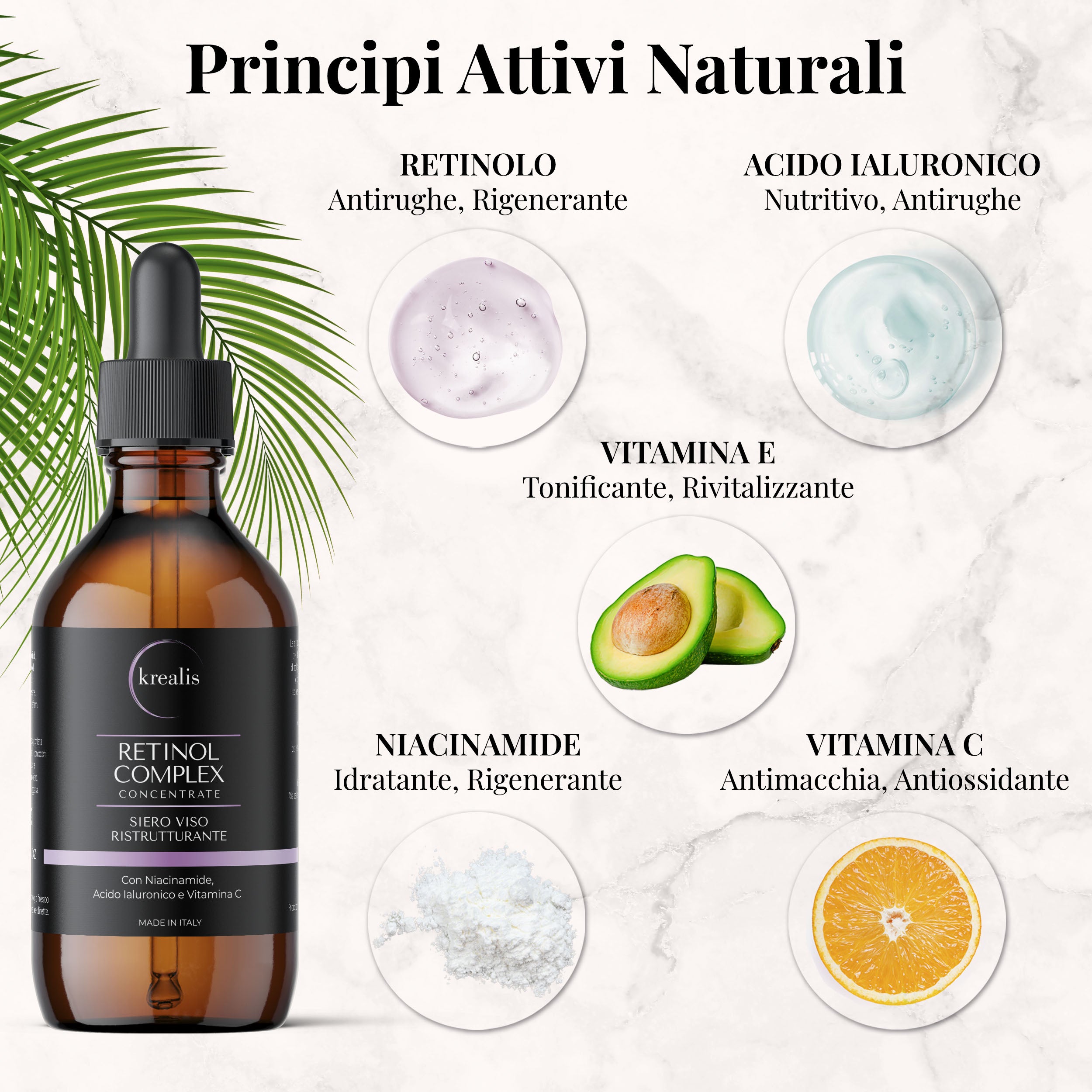 Siero Viso a base di Retinolo, Niacinamide, Acido Ialuronico e Vitamina C - 100 ML