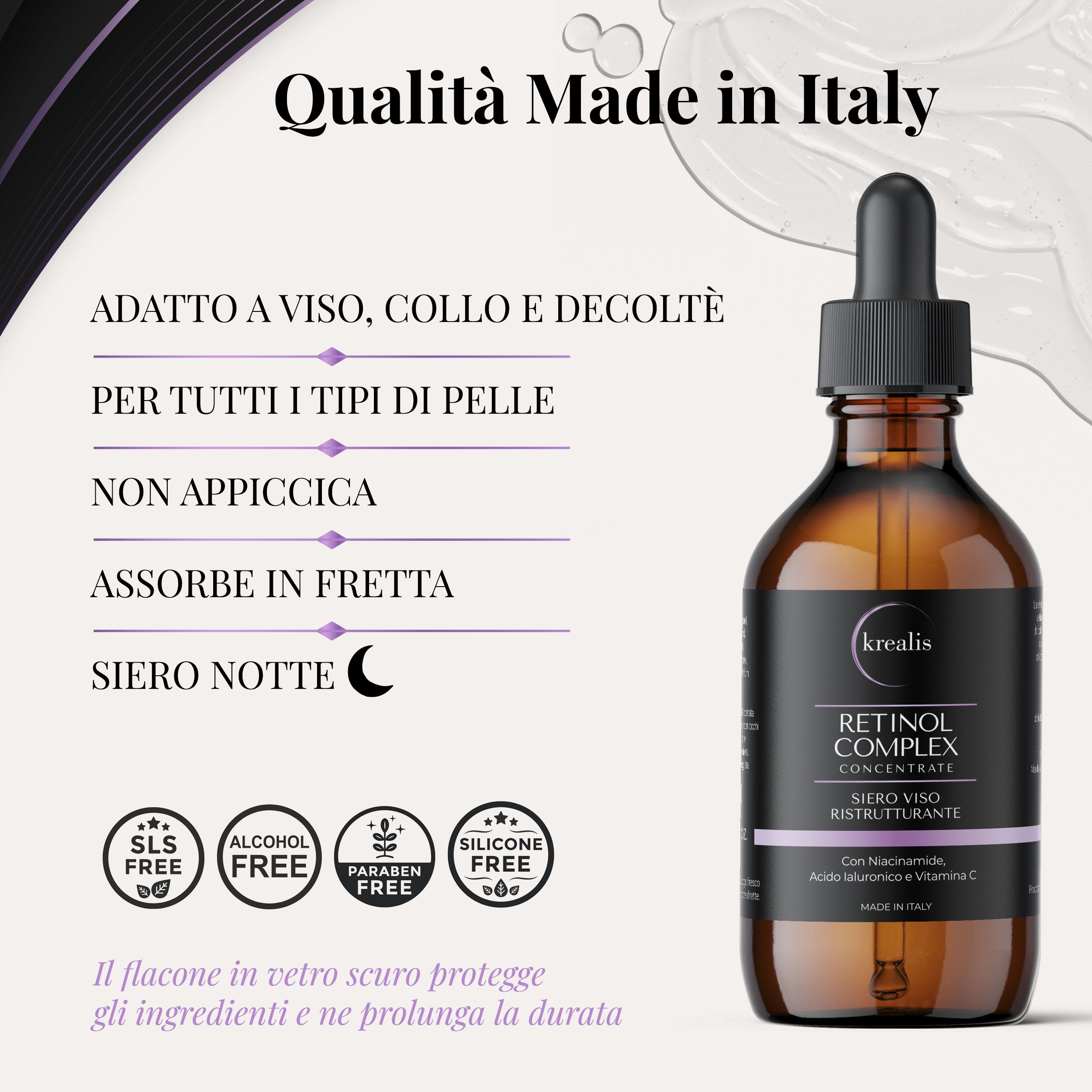 Siero Viso a base di Retinolo, Niacinamide, Acido Ialuronico e Vitamina C - 100 ML