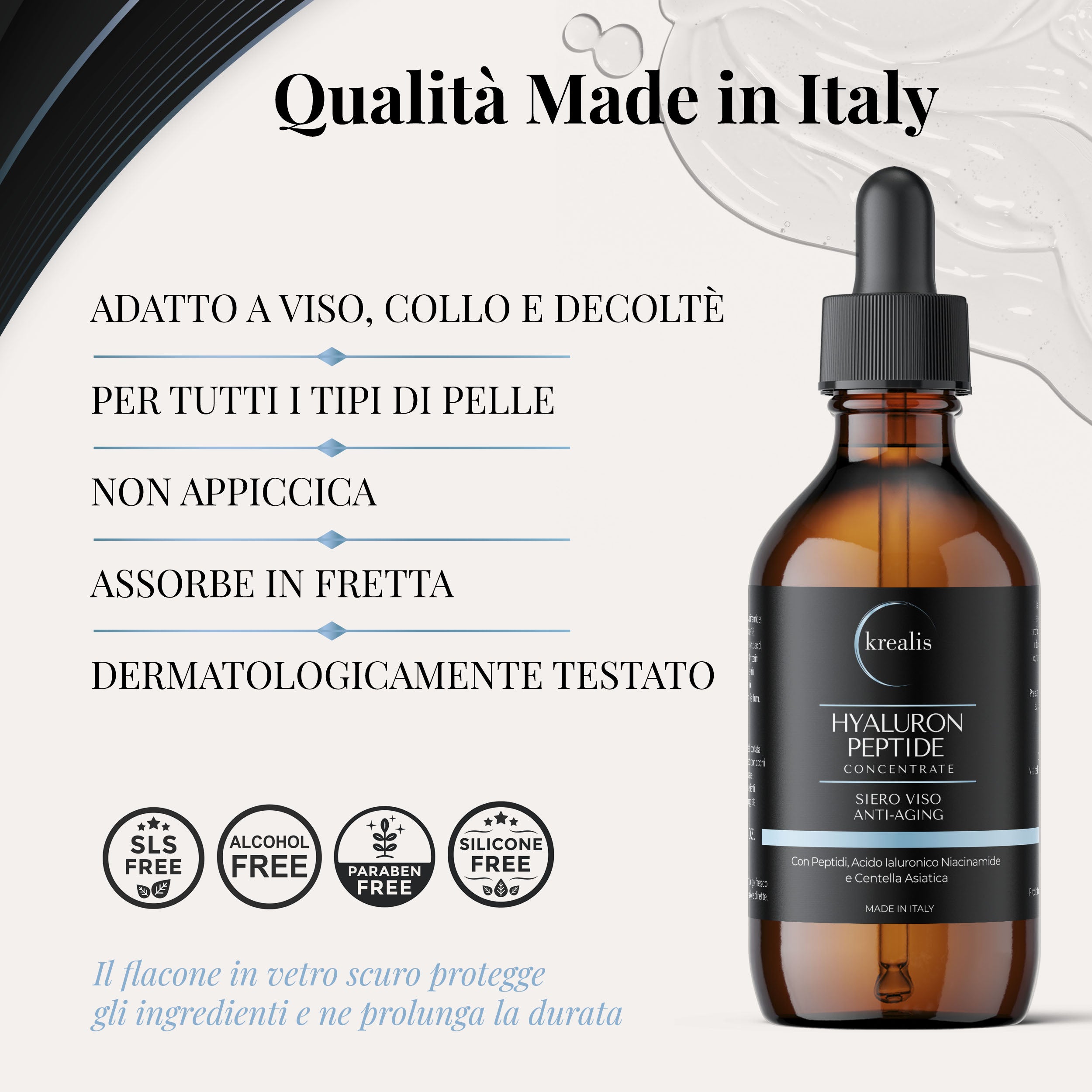 Siero Viso Acido Ialuronico 4 Pesi Molecolari con Peptidi, Niacinamide e Centella Asiatica - 100 ML