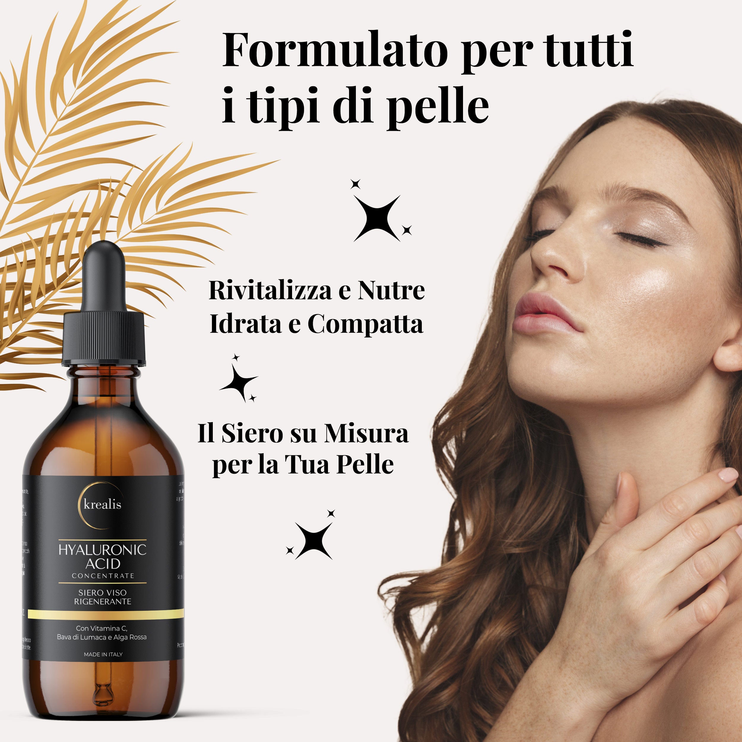 Siero Viso a base di Acido Ialuronico, Bava di Lumaca, Vitamina C e Alga Rossa - 100 ML