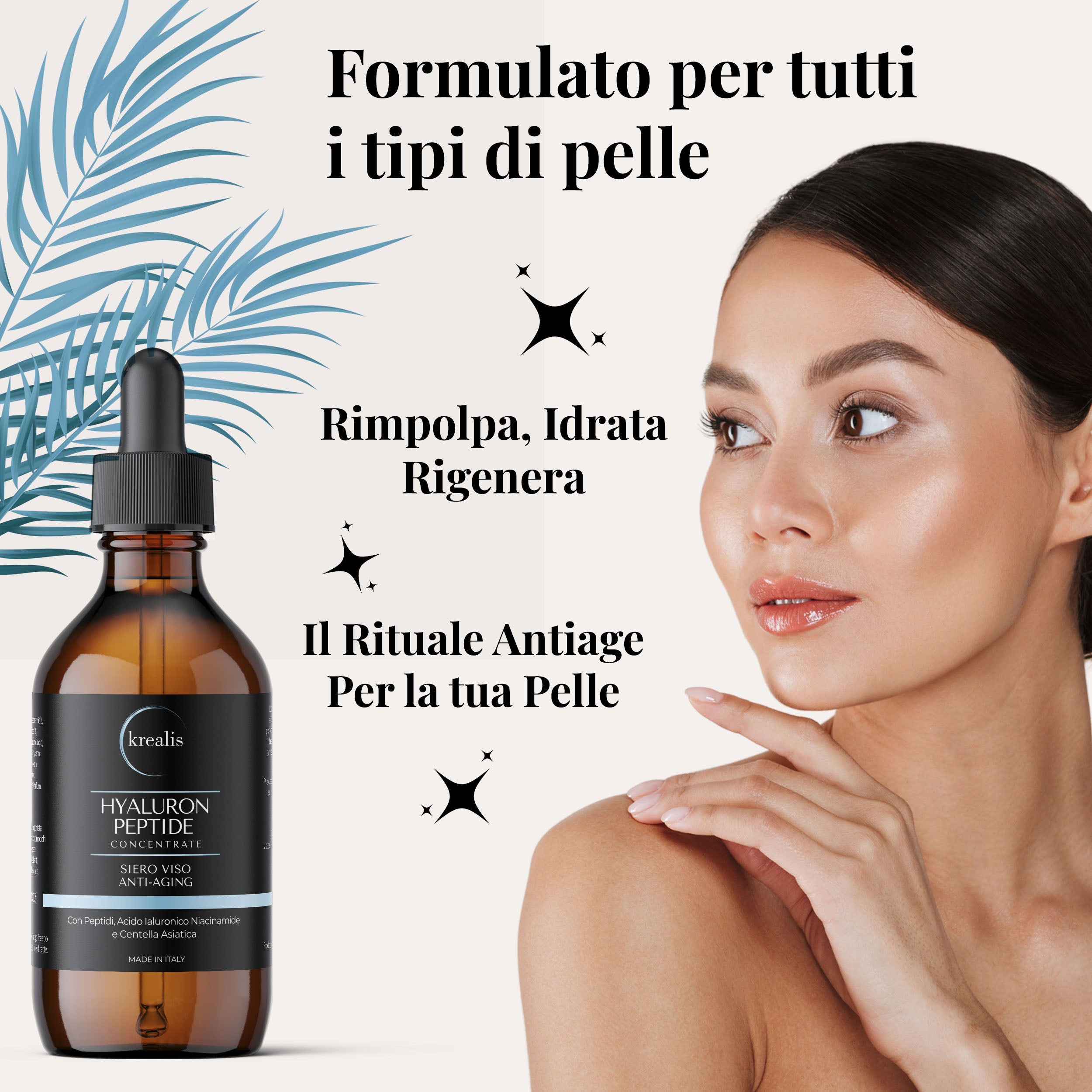 Siero Viso Acido Ialuronico 4 Pesi Molecolari con Peptidi, Niacinamide e Centella Asiatica - 100 ML