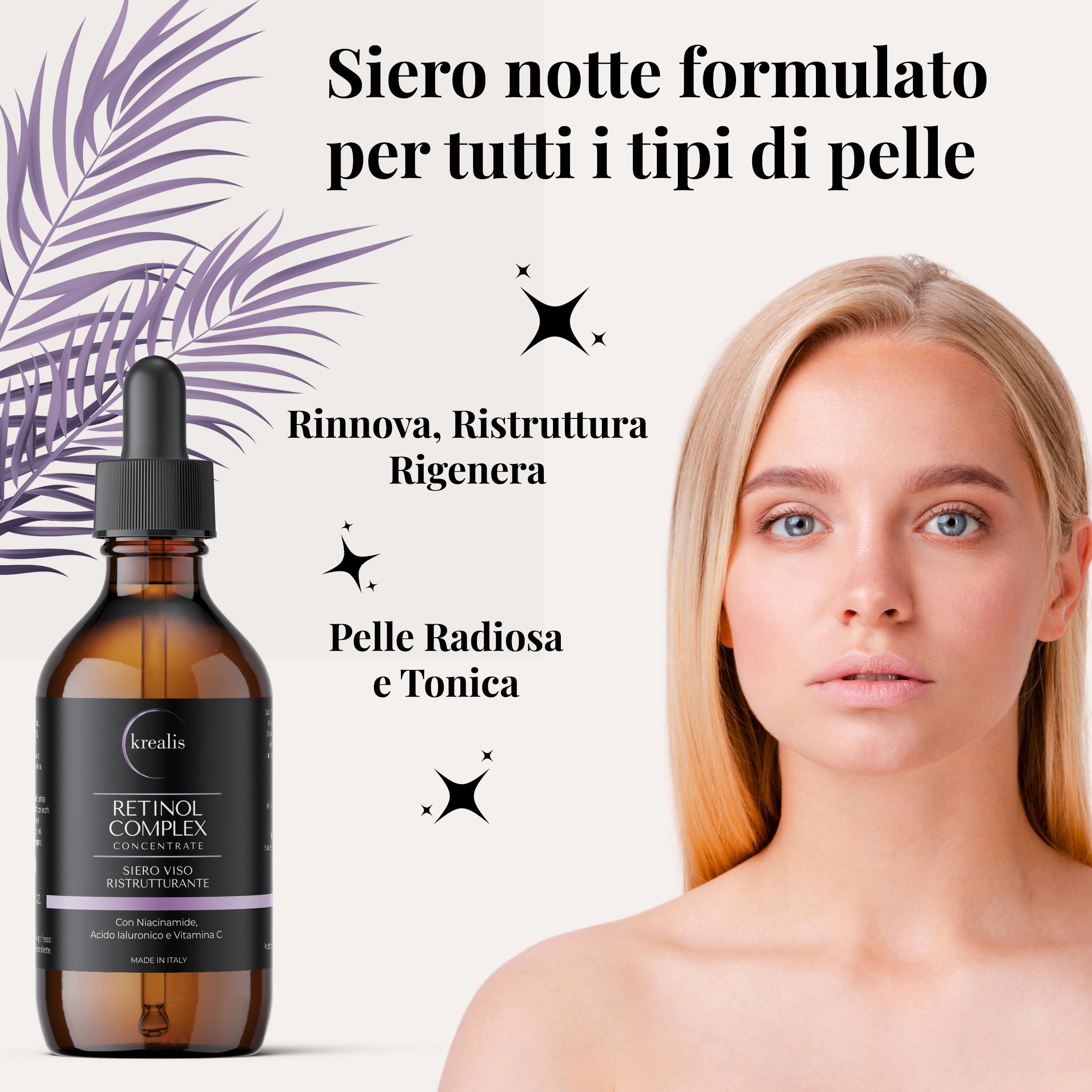 Siero Viso a base di Retinolo, Niacinamide, Acido Ialuronico e Vitamina C - 100 ML