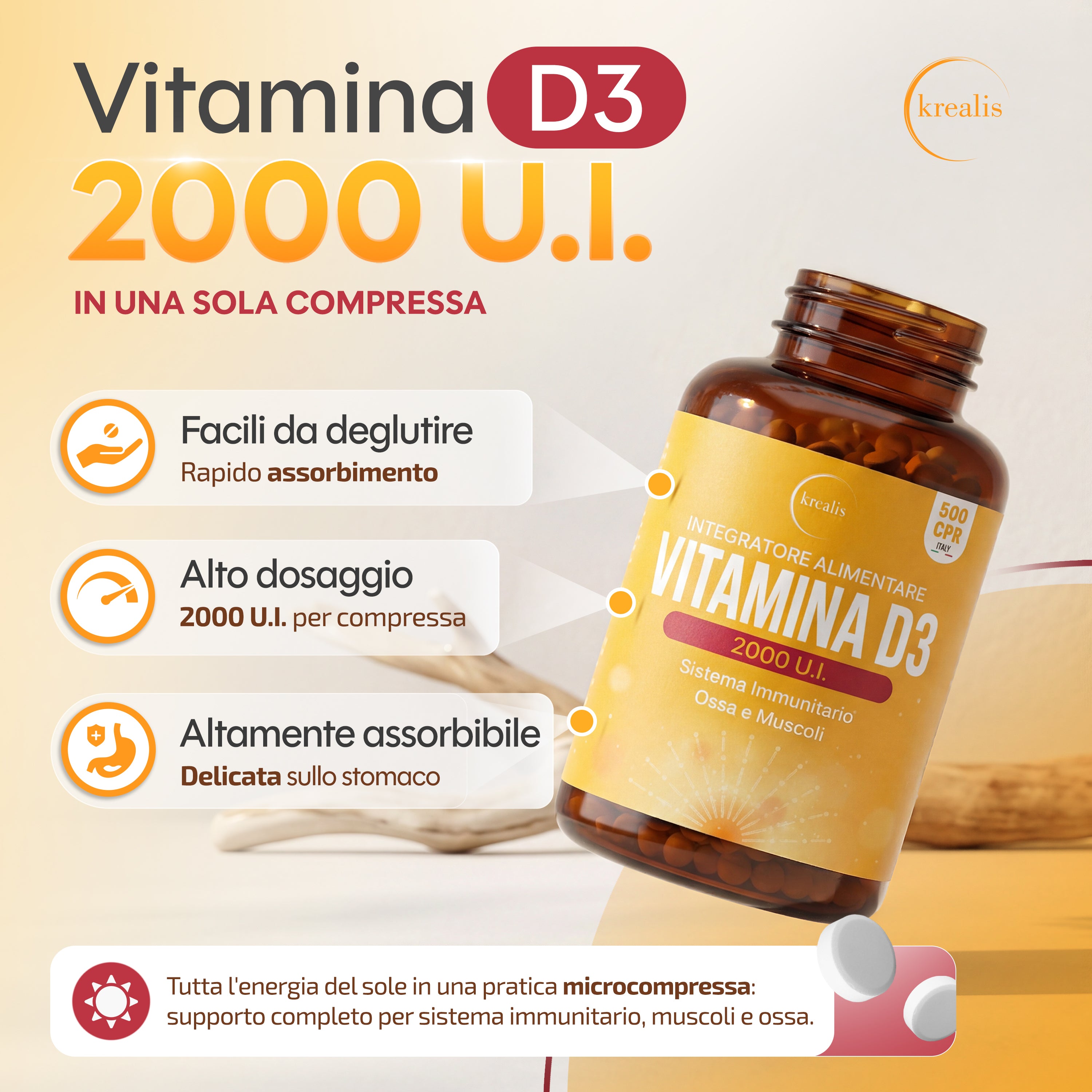 Integratore Vitamina D3 2000 UI - 500 Micro-compresse