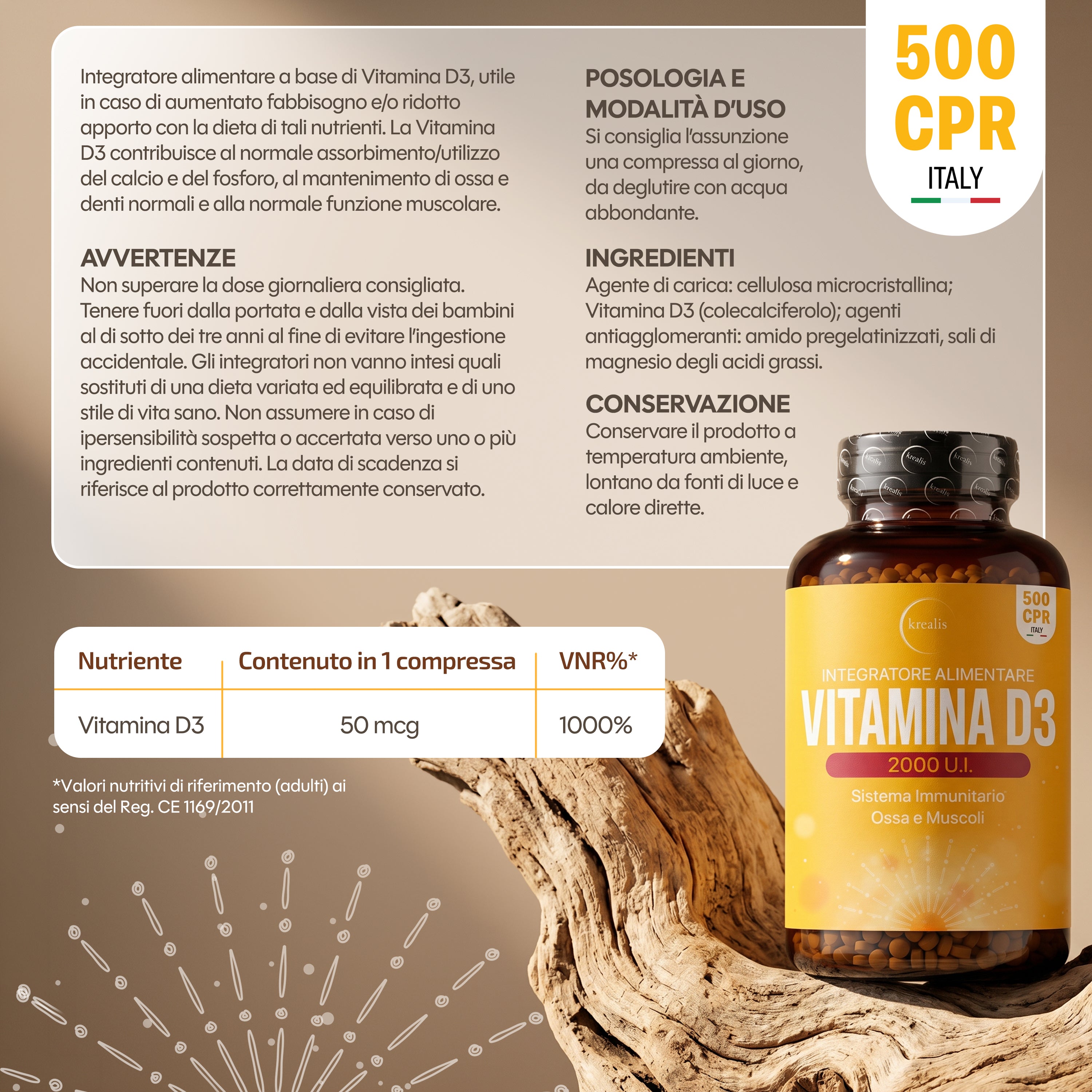 Integratore Vitamina D3 2000 UI - 500 Micro-compresse